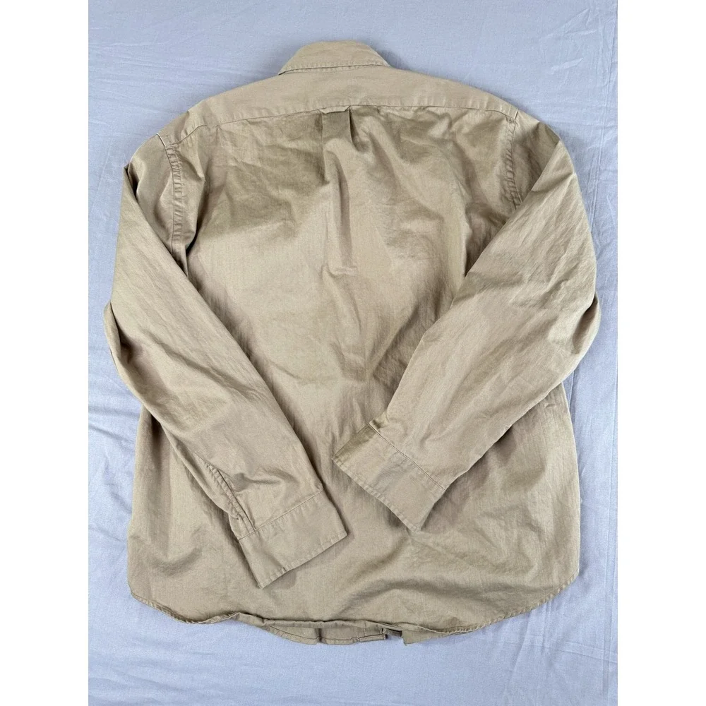 J Crew Oarsman Shirt Mens Large‎ Khaki Button Front Pockets Long Sleeve Casual